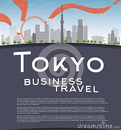 Tokyo skyline with skyscrapers, sun and copy space Cartoon Illustration