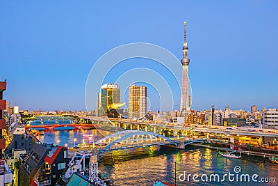 Tokyo skyline with the Sumida River Editorial Stock Photo