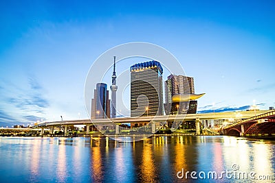 Tokyo skyline on the Sumida River Editorial Stock Photo