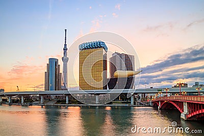 Tokyo skyline on the Sumida River Editorial Stock Photo