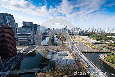 Tokyo Skyline view over the kokyogaien national garden Editorial Stock Photo