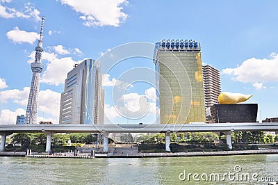 Tokyo Skytree, Sumida Ward Office building and Asahi Beer Hall. Stock Photo