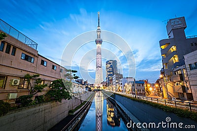 Tokyo Skytree tower at night in Asak Editorial Stock Photo