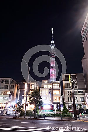 Tokyo Skytree Tower at night and cityscape view Editorial Stock Photo