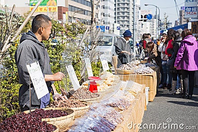 Tokyo, Tsukiji Japan - February 20, 2016 : dried fruit shop for Editorial Stock Photo