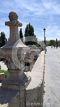 Toledo Bridge Historic Footbridge over Manzanares River, Madrid, Spain Editorial Stock Photo