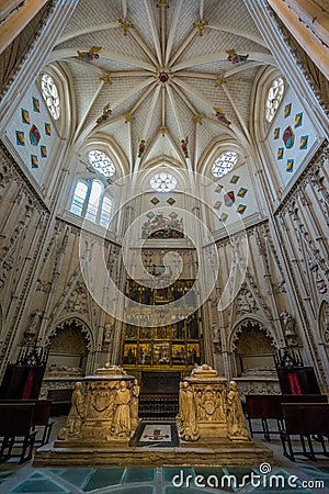 Toledo Cathedral, Chapel of Saint James (Capilla de Santiago) Gothic Toledan style funeral chapel with a star shaped, arch ribbed Editorial Stock Photo