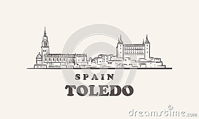 Toledo cityscape sketch hand drawn , spain vector Vector Illustration