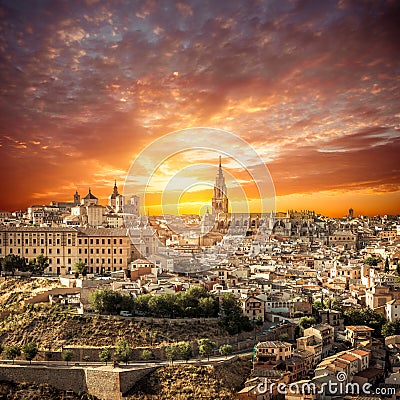 Toledo over sunset. medieval town Stock Photo