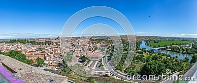 Majestic panoramic view Toledo city downtown, tagus river and full urban out at the fortress Stock Photo