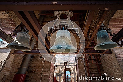 Bells at Bell tower of Jesuit church (Church of San Ildefonso) - Toledo, Spain Editorial Stock Photo