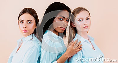 Tolerance concept. Interracial multiethnic nation. Mixed woman lesbian friendly relationships. Stock Photo