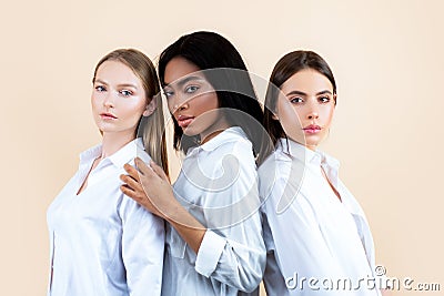 Tolerance concept. Interracial multiethnic nation. Mixed woman lesbian friendly relationships. Stock Photo