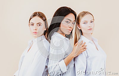 Tolerance concept. Interracial multiethnic nation. Mixed woman lesbian friendly relationships. Stock Photo