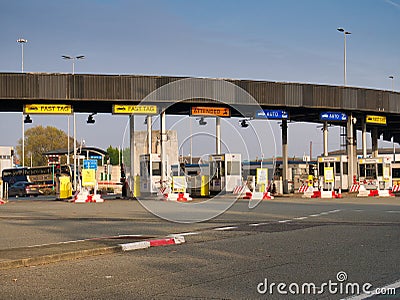 Toll gates at the entrance to the Queensway road tunnel between Birkenhead and Liverpool. Editorial Stock Photo