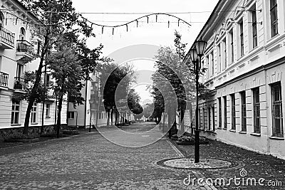 Tolstoy Street with view of Holy Resurrection Rynkovaya Church, Vitebsk, Belarus Editorial Stock Photo