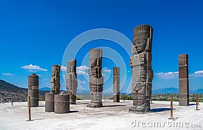 Toltec Warriors or Atlantes columns at Pyramid of Quetzalcoatl in Tula, Mexico Editorial Stock Photo