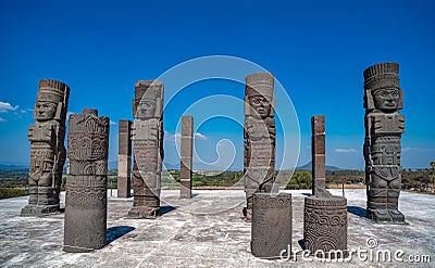 Toltec Warriors or Atlantes columns at Pyramid of Quetzalcoatl in Tula, Mexico Editorial Stock Photo