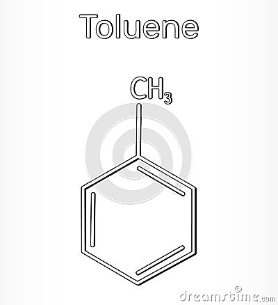 Toluene molecule, C7H8 - structural chemical formula and model Vector Illustration