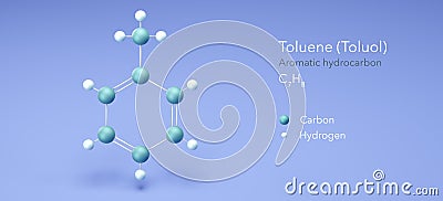 toluene, toluol, aromatic hydrocarbon, molecular structures, 3d model, Structural Chemical Formula and Atoms with Color Coding Stock Photo