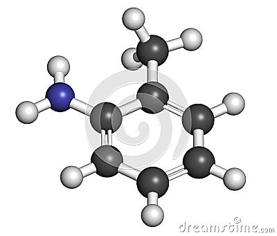 Toluidine ortho-toluidine, 2-methylaniline molecule. Suspected to be carcinogenic. Stock Photo