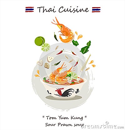 Tom Kung Thai hot Tom Yum and spicy soup vector design on white background. Stock Photo