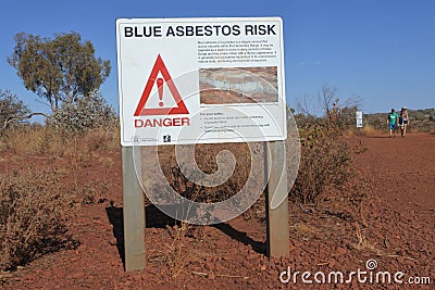 Blue asbestos risk sign in Karinjini National Park Western Australia Editorial Stock Photo