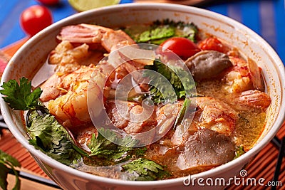 Tom Yam Kung - spicy Thai Food with shrimps Stock Photo