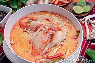 Tom yam kung or Tom yum in a white cup Stock Photo