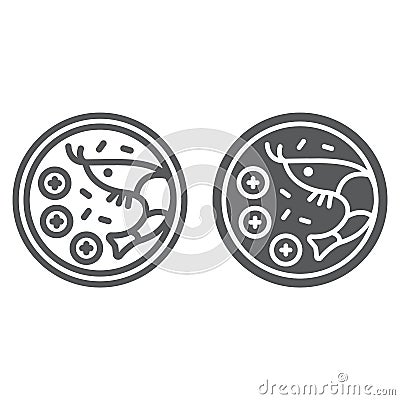 Tom yum goong line and glyph icon, thai and food, shrimp sign, vector graphics, a linear pattern on a white background. Vector Illustration