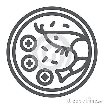 Tom yum goong line icon, thai and food, shrimp sign, vector graphics, a linear pattern on a white background. Vector Illustration