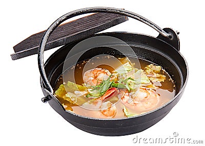 Tom Yum Goong spicy soup traditional food cuisine in Thailand Stock Photo