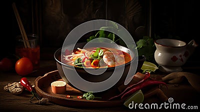 Tom Yum Goong,Thai Food. Generative AI technology Stock Photo