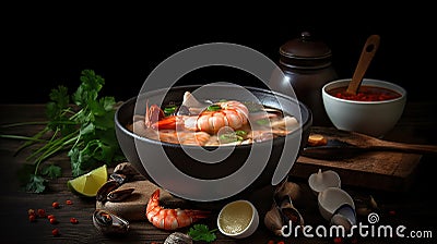 Tom Yum Goong,Thai Food. Generative AI technology Stock Photo