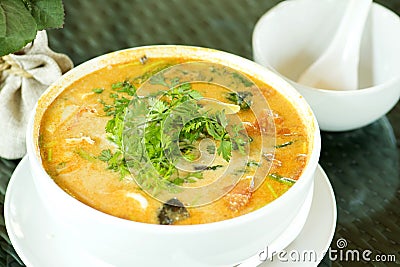Tom Yum Goong - Thai hot and spicy soup seafood with shrimp - Thai Cuisine Stock Photo