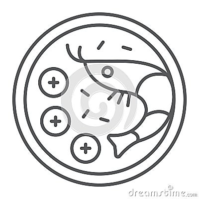 Tom yum goong thin line icon, thai and food, shrimp sign, vector graphics, a linear pattern on a white background. Vector Illustration