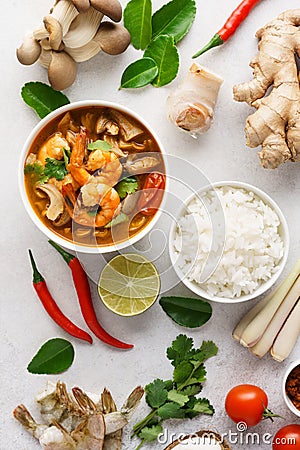 Tom Yum Goong or Tom Yam Kung and set of ingredients Stock Photo