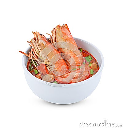 Tom Yum Kung and condiments Thai cuisine.on white Stock Photo