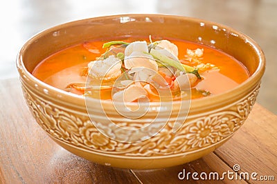 Tom Yum Kung thai spicy seafood soup Stock Photo