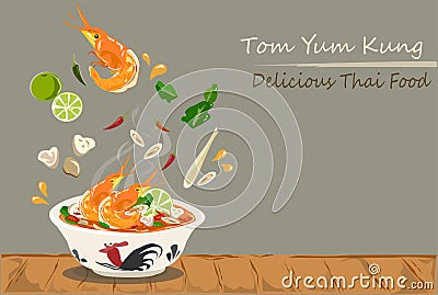 Tom Yum Kung Thai spicy soup vector design. Stock Photo