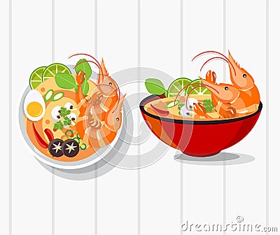 Tom Yum Kung Thai spicy soup vector , thai food Vector Illustration