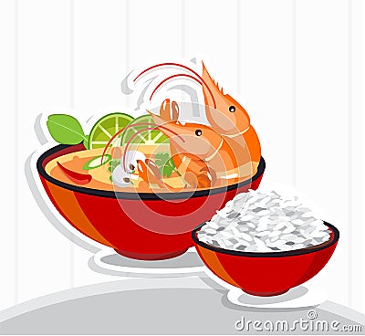 Tom Yum Kung Thai spicy soup vector , thai food Vector Illustration