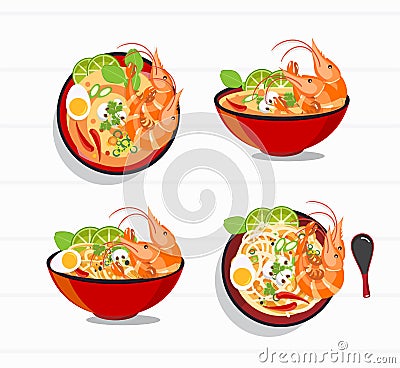 Tom Yum Kung Thai spicy soup vector , thai food Vector Illustration