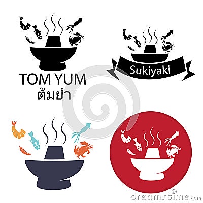 Tom Yum, Sukiyaki ,Spicy Hot pot logo and icon Vector Illustration