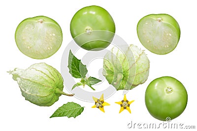 Tomatillo verde, husk tomato, physalis, paths Stock Photo