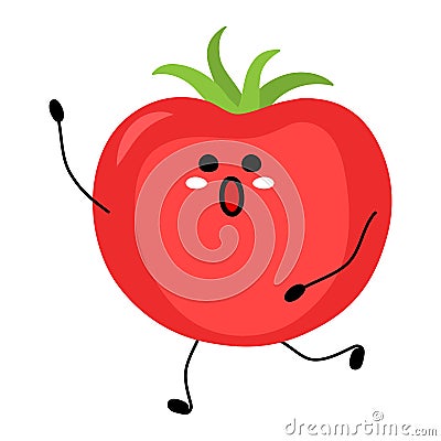 Tomato cartoon cute. Running late tomato, screaming after Vector Illustration