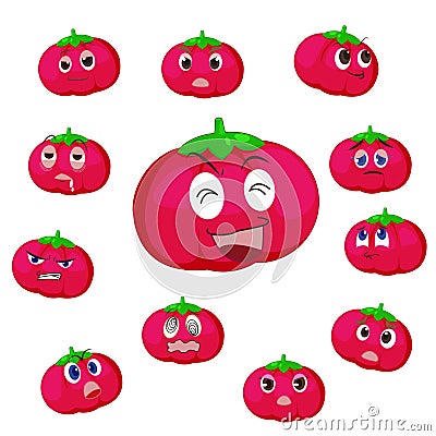 Tomato cartoon with many expressions Vector Illustration