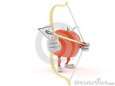 Tomato character aiming with bow Stock Photo