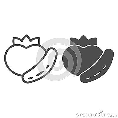 Tomato and cucumber line and solid icon, picnic concept, salad vegetables sign on white background, Tomato and cucumber Vector Illustration