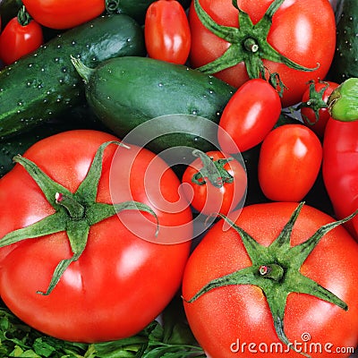 Tomato cucumber vegetables Stock Photo